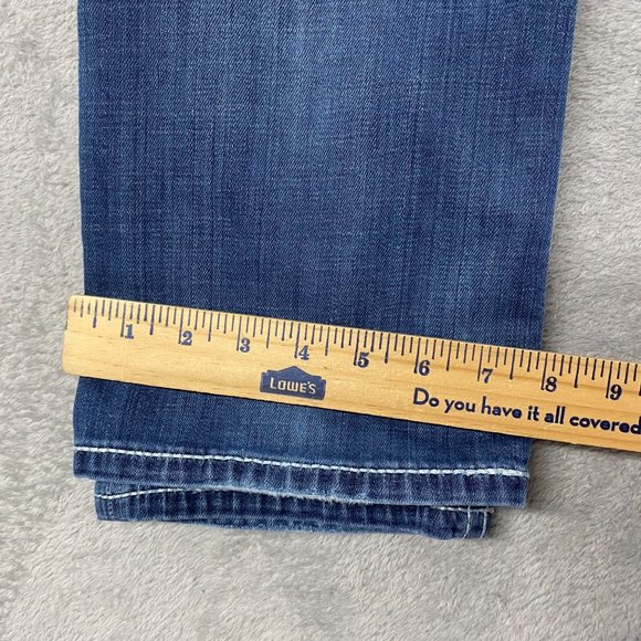 Buckle Black Jeans Mens 29 Blue 7 Fit Western Thick Stitch Flap Pockets Distress - Picture 7 of 14